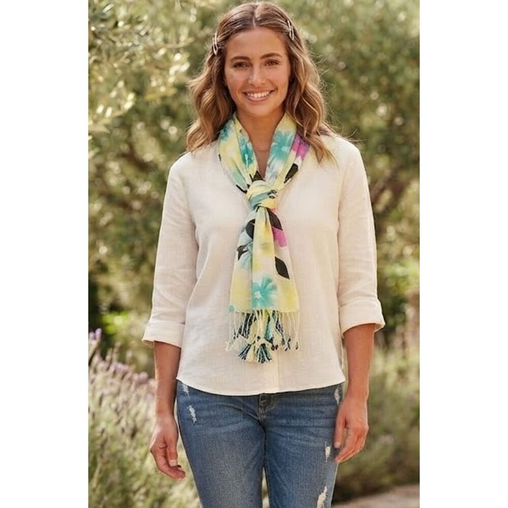 Collection Eighteen NEW Floral Rectangle Scarf Pink White Yellow Black Gauzy